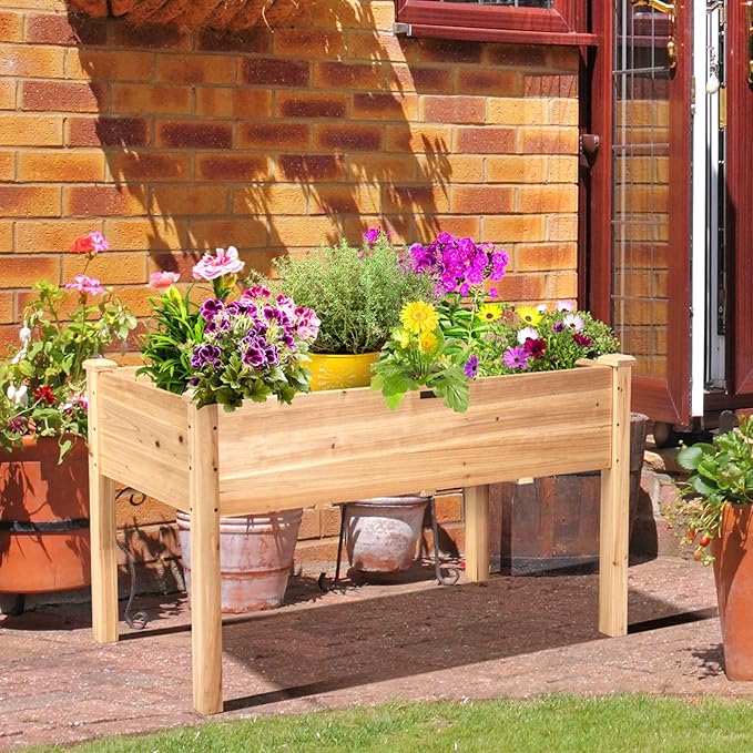 COSTWAY Raised Garden Bed, Elevated Wood Planter Box Stand with Legs for Vegetables, Flowers & Herbs, Standing Growing Bed for Backyard, Patio, Balcony, 49.5”L x 23.5”W x 30”H (Natural)