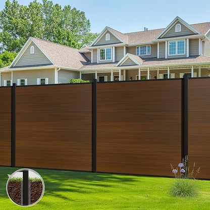 6 Feet×6 Feet Privacy Fence, Outdoor Wood Plastic Composite Fence Panel, Waterproof Security Barriers Fencing (Brown with One 7.6FT Post)