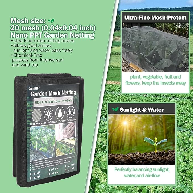 Thicker Garden Mesh Netting,6.6’ x 16.5’ Ultra Fine Black Plant Row Covers for Vegetable Fruits Flowers Greenhouse Row Cover Raised Bed Barrier Screen, Shading Rate 25-30%, Nano PPT Garden Netting