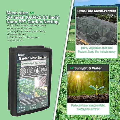 Thicker Garden Mesh Netting,6.6’ x 16.5’ Ultra Fine Black Plant Row Covers for Vegetable Fruits Flowers Greenhouse Row Cover Raised Bed Barrier Screen, Shading Rate 25-30%, Nano PPT Garden Netting