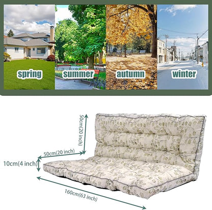 Replacement Cushions for Swing, Swing Cushions 3 Seater Replacement, Waterproof Thicken Washable Pad Cushion for Outdoor Indoor Furniture Swing Patio (White Leaves, 40x63 inch)