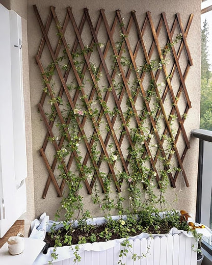 2 Pack 35.4InchWooden Lattice Wall-Expandable Plant Garden Trellis for Climbing Plants Outdoor