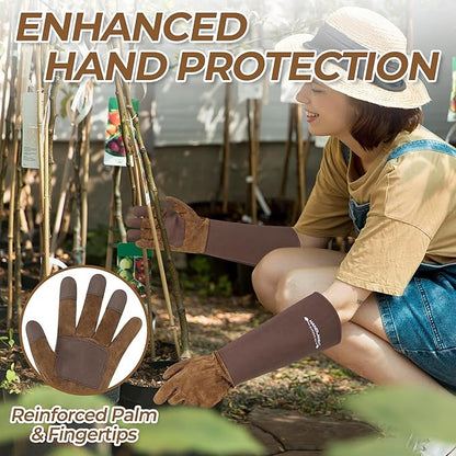HLDD HANDLANDY Long Gardening Gloves for Women Men - Leather Rose Pruning Gloves Thorn Proof - Breathable Working Glove