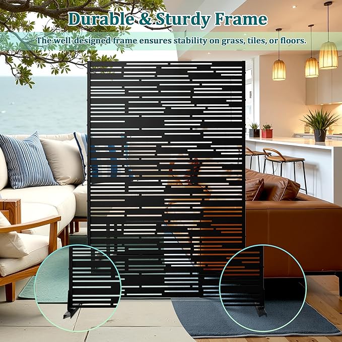Metal Privacy Screen Outdoor Privacy Screen, Freestanding Fence Panel for Outside, 72''H×47''W, Decorative Screen Panel for Backyard/Patio/Deck