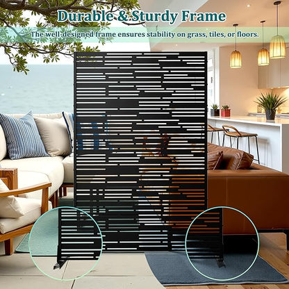 Metal Privacy Screen Outdoor Privacy Screen, Freestanding Fence Panel for Outside, 72''H×47''W, Decorative Screen Panel for Backyard/Patio/Deck