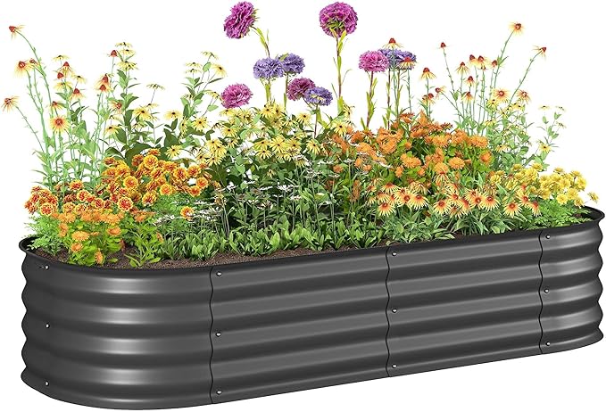 Outsunny 5' x 2' x 1' Galvanized Raised Garden Bed Kit, Outdoor Metal Elevated Planter Box with Safety Edge, Easy DIY Stock Tank for Growing Vegetables, Flowers & Herbs, Dark Gray