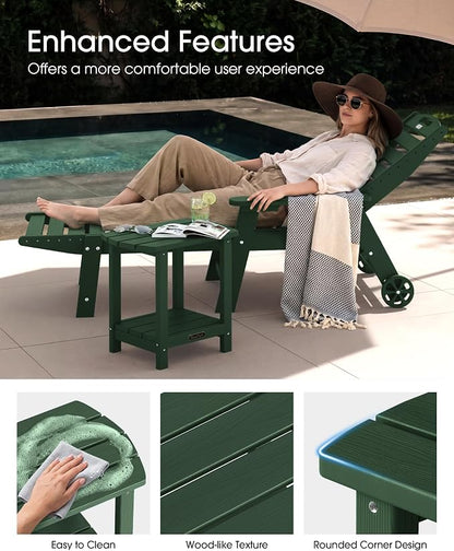 Outdoor Side Table, 2-Tier HDPE Small Outdoor Table, Adirondack Side Tables, Outside End Tables for Patio, Porch, Deck, Pool, Weather Resistant (Green)