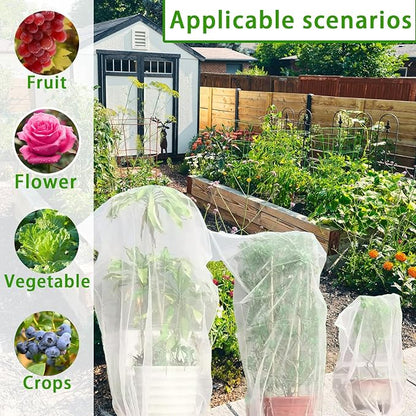 4 Pack Bird Netting for Blueberry Bushes, 3.3 * 4.9Ft Tomato Plant Netting, Plant Covers from Insects, Mesh Plant Protector for Tomatoes, Fruit Tree, Flowers, Vegetables with Drawstring