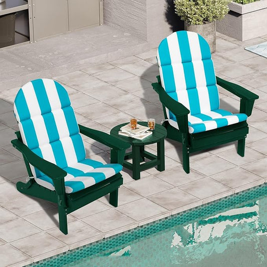 Crestlive 50x19.6 Inch Adirondack Chair Cushion Set of 2, Water Repellent, Fade Resistant, High Back Outdoor Rocking Chair Cushion for Patio, Blue Stripe