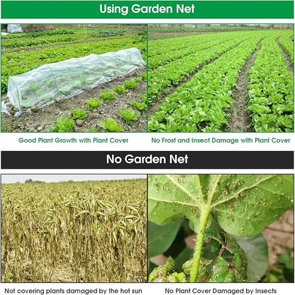 Garden Netting Kit, 10x30FT Ultra Fine Mesh Netting ＆6 Sets of 8FT Fiberglass Garden Hoops for Raised Beds, Vegetable Plants Fruits Flowers Birds Animals Barrier Protection Net