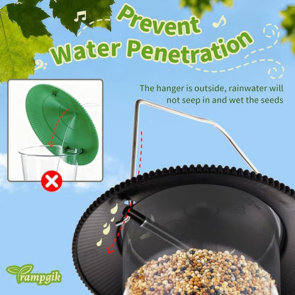 Outdoor Bird Feeder, Retractable Bird Feeder Hanging, Metal Hanger, Rainproof & Leak-Proof, Black, Pack of 1