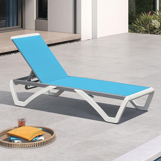 PURPLE LEAF Patio Chaise Lounge Chair Outside Aluminum Plastic Stackable Tanning Chairs for Pool Sunbathing Beach Deck Outdoor Lounger, Turquoise Blue