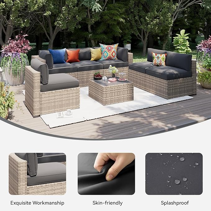 Aoxun 14pcs Patio Cushion Covers Replacement, Waterproof Outdoor Furniture Cushion Covers with Zipper and Non-Slip Bottom, Patio Sofa Couch 3 Sizes for Patio Sectional, Covers Only (Grey)