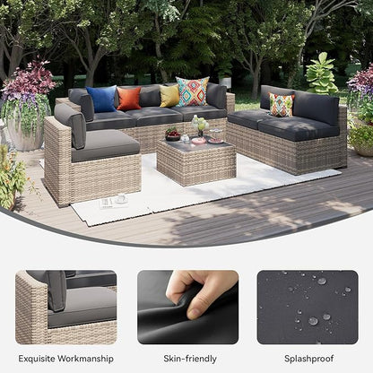 Aoxun 14pcs Patio Cushion Covers Replacement, Waterproof Outdoor Furniture Cushion Covers with Zipper and Non-Slip Bottom, Patio Sofa Couch 3 Sizes for Patio Sectional, Covers Only (Grey)