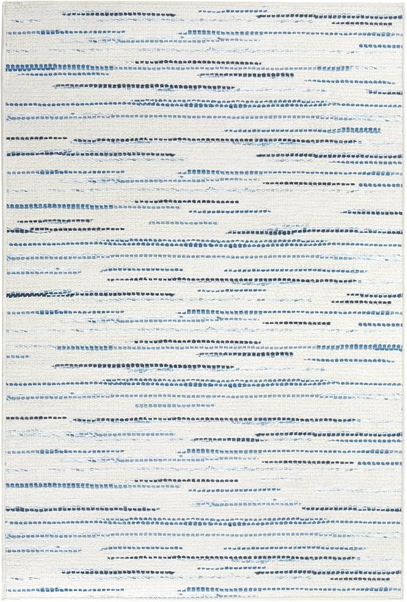Dash & Albert Elwood Blue Machine Washable Rug, 2 X 3 Feet, Blue Stripe Pattern - Premium Luxury Hotel Quality Soft Breathable Hypoallergenic Machine Washable Easy Care All Season Comfortable