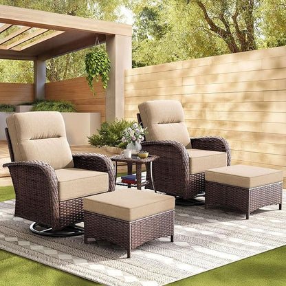 5-Piece Patio Furniture Set with 6-Inch Thick Cushions, High Back Outdoor Swivel Rocker Chairs and Table, All-Weather Conversation Set for Porch, Deck, Balcony, Yard in Beige