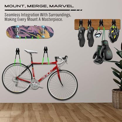 15-Piece Garage Wall Hooks with 3 Extension Straps, Green Heavy Duty Tool Storage Rack for Ladder, Bike, Shovel, Garden Tools, Metal Wall Mount Organizer Set
