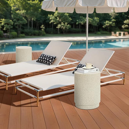 LuxenHome Cream Cement Round Outdoor Side Table, Set of 2