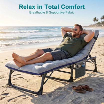ABORON Tanning Chairs, 2 Pack, 5-Position Padded Folding Loungers | Set of 2 folding chaise lounges with 5-position backs, padded mats and pillows; supports up to 500 lb per chair.