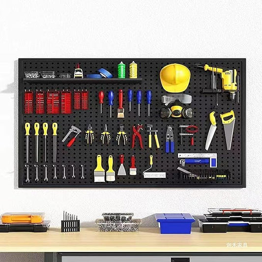 Garden Tool Organizer Wall Mounted, Heavy Duty Metal Pegboard Storage Rack with 10 Hooks, Garage Shed Wall Storage for Tools and Gardening Supplies, Utility Storage Board 20" × 24"