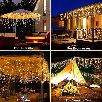 Solar Icicle Lights Outdoor Waterproof - 82Ft 660LED Solar Powered Icicle Christmas Lights for Outside with Remote, Warm White LED Icicle String Lights Great for Wedding Party Porch Yard Decor