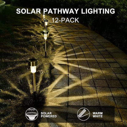 Dream Master Solar Lights Outdoor Waterproof, Stainless Steel LED Landscape Lighting, Solar Garden Lights, Outdoor Christmas Decorations for Yard, Pathway, Walkway, Patio, Lawn - 12Pack(Warm White)