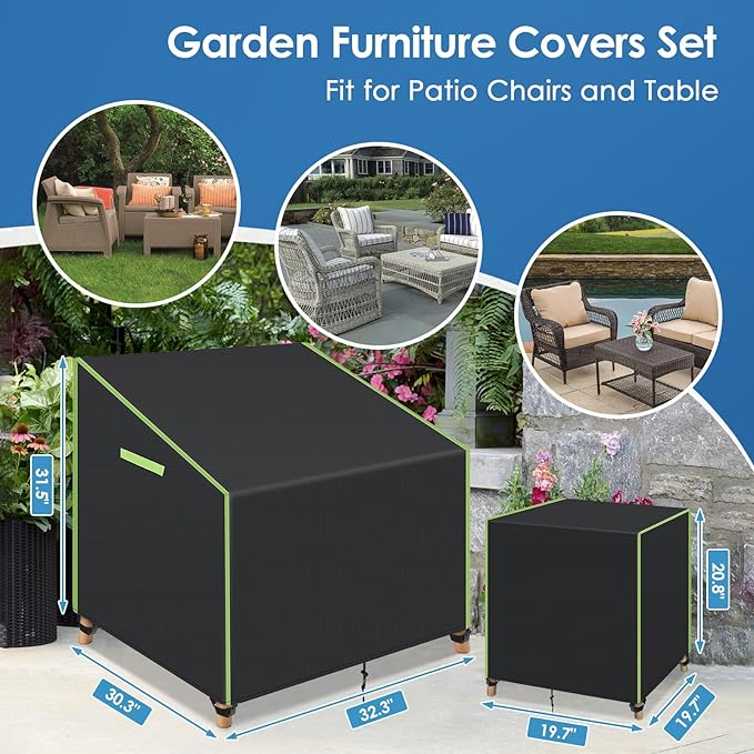 GARPROVM Patio Furniture Covers Waterproof 3 Pieces, Adirondack Chair Covers 35"W x 38"D x 29"H, 420D Oxford Fabric Patio Chair Covers Outdoor Seating Set Covers for Lawn Deep Seat Chair Coffee Table
