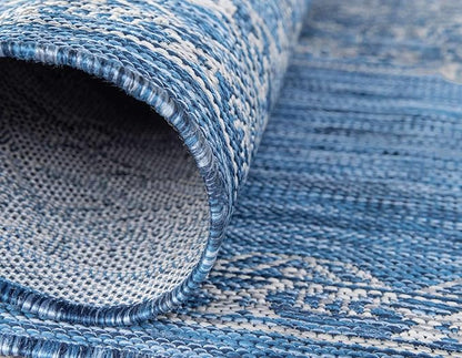 Unique Loom Outdoor Traditional Collection Area Rug - Antique (7' 1" x 10' Rectangle, Blue/ Gray)
