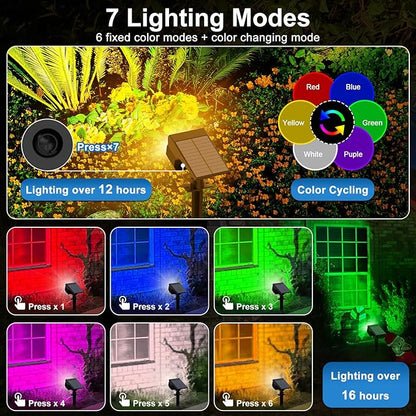 Tadyreal Solar Color Changing Spot Lights Outdoor Waterproof Colored RGB Solar Powered Landscape Lights for Yard 7 Lighting Modes Multicolor Solar Spotlights for Pathway Garden Outside (6 Pack)