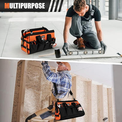 UUP Heavy Duty Tool Bag 15-Inch, 16-Pocket Portable Soft Tool Box Organizer Storage, Handle Tactical Carry Tote Empty Toolbox with Large Zipper, Father Day Dad Men Gift for Mechanic Engineer, Orange