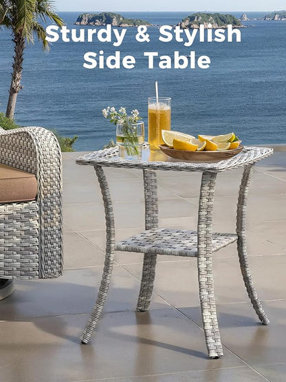 16 Piece Outdoor Wicker Rattan Sectional Sofa Set with Swivel Chairs & Fire Pit Table, 12-Seats with 4" Thickened Cushions & Coffee Table, All-Weather PE Rattan for Garden, Backyard, Porch, Beige