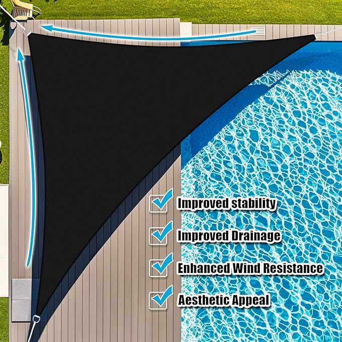 Amagenix Sun Shade Sail 8'X8'X10' Curved Edge Outdoor Shade Canopy Black Breathable 95% UV Block Shade Cloth for Patio Garden Backyard (We Make Custom Size)