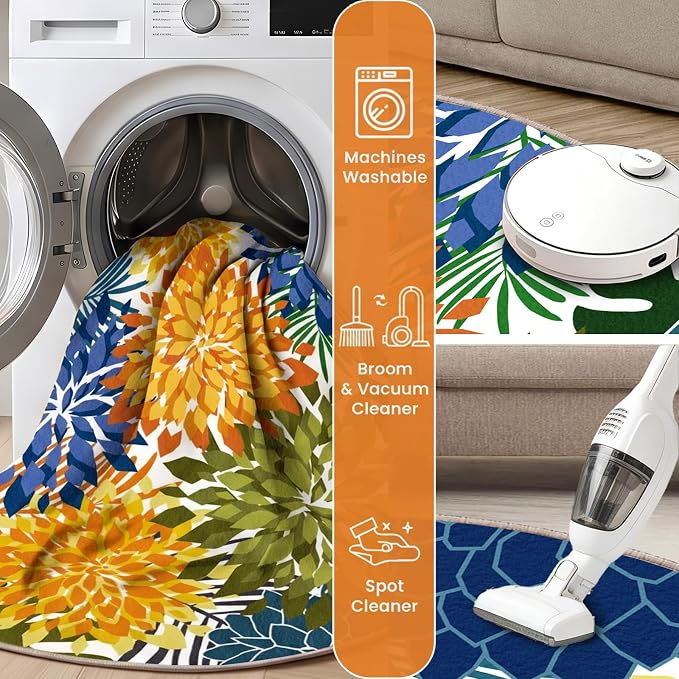ZonLi Colorful Outdoor Rug 6x6Ft Waterproof Multicolored Indoor Area Rug Washable Outdoor Patio Rugs Tropical Floral Non Slip Outdoor Carpet for Living Room, Pool,Backyard,Deck,Camping