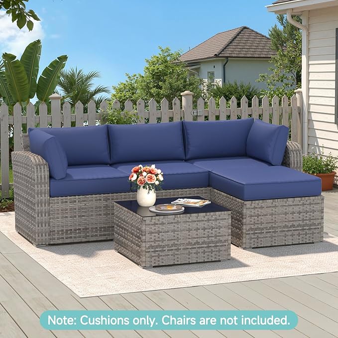 HOMREST Outdoor Sectional Cushions Set of 9, Waterproof Patio Furniture Cushions for 4-Seat Rattan Wicker Sofa, Deep Seat Couch Cushions with Non-Slip Bottom & Machine Washable Covers, Navy Blue