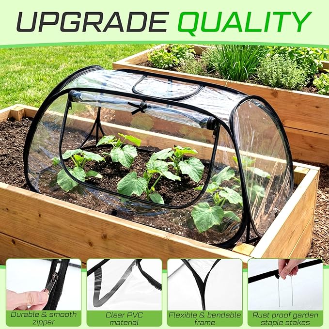 2 Pack Garden Covers for Raised Bed Foldable Clear PVC Greenhouse for Freeze Protection Row Plants Cover Accelerator with Zipper Door Black 32"x13"x14" Protection Vegetable Fruit from Animal