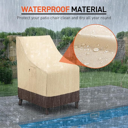 Arcedo Outdoor High Back Chair Covers Waterproof, Heavy Duty Stackable Dining Swivel Chair Covers, All Weather Resistant Patio Furniture Cover, 29”W x 30”D x 42”H, 2 Pack, Beige & Brown