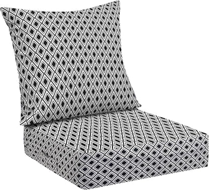 Outdoor Cushions for Patio Furniture,Outdoor Seat Cushion Set 24 x 24 x 4 Inch,Waterproof & Fade Resistant Outdoor Chair Cushions, Patio Chair Cushion, Black Geometry