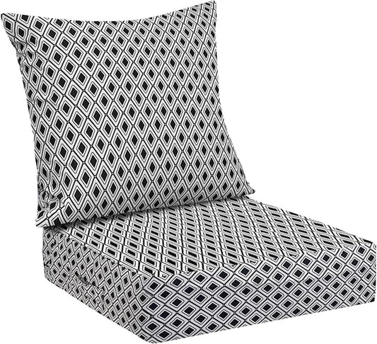 Outdoor Cushions for Patio Furniture,Outdoor Seat Cushion Set 24 x 24 x 4 Inch,Waterproof & Fade Resistant Outdoor Chair Cushions, Patio Chair Cushion, Black Geometry