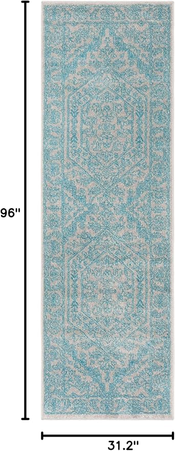 SAFAVIEH Adirondack Collection Runner Rug - 2'6" x 8', Light Grey & Teal, Oriental Medallion Design, Non-Shedding & Easy Care, Ideal for High Traffic Areas in Living Room, Bedroom (ADR108L)