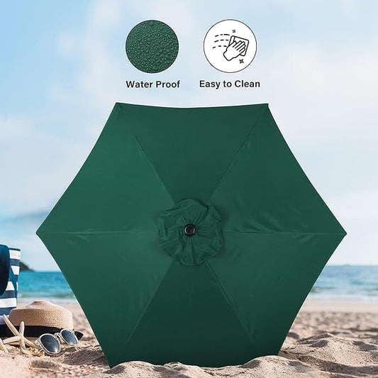 Simple Deluxe 9' Patio Umbrella Outdoor Table Market Yard Umbrella with Push Button Tilt/Crank, 8 Sturdy Ribs for Garden, Deck, Backyard, Pool, Green