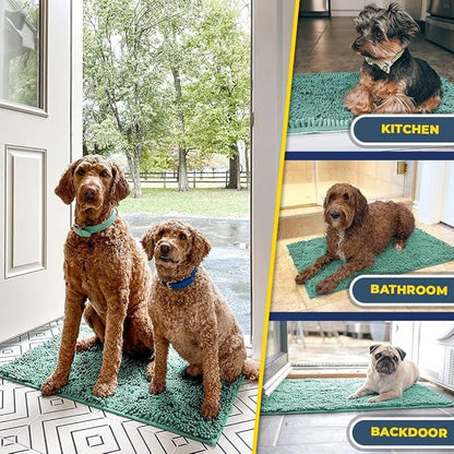 Muddy Mat® | Super Water Absorbent Door Mat Indoor, Microfiber Quick Dry Chenille Entryway Rug, Slip Resistant Front Door Mat,Indoor Mats for Entryway,Machine Washable Pet Rug, Seafoam Green 36"x120"