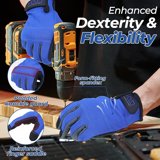 HANDLANDY Work Gloves for Men & Women, Utility Mechanic Working Gloves Touch Screen, Flexible Gardening Gloves for Yard