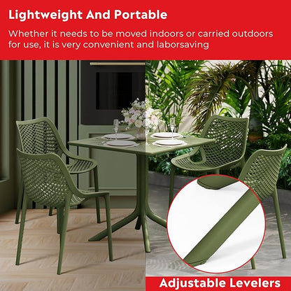 Costaelm Table Chairs Set of 4, HDPE Patio Square Dining Table and Stackable Chairs, Outdoor Small Patio Furniture Set All Weather for Backyard Porch Poolside, Olive Green