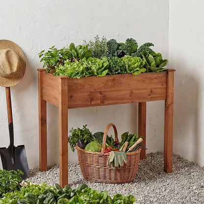 NEWBULIG Raised Garden Bed with Legs 34x18x30in,Elevated Wood Planter Box Stand for Outdoors Garden Balcony Courtyard, Natural Wood 400 Pound Capacity, for Planting Herbs Flowers Vegetables, Brown