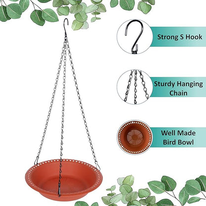 Hanging Bird Feeder Tray 10inch with Drainage Holes Fit Most Seed, Bird-Feeder Hanging for Garden Yard Outside, Terracotta