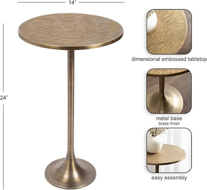 Kate and Laurel Baronet Modern Cast Aluminum Round Side Table, 14 x 14 x 24, Antique Brass, Transitional Circle End Table for Use as a Bedroom Nightstand or Living Room Plant Stand Option