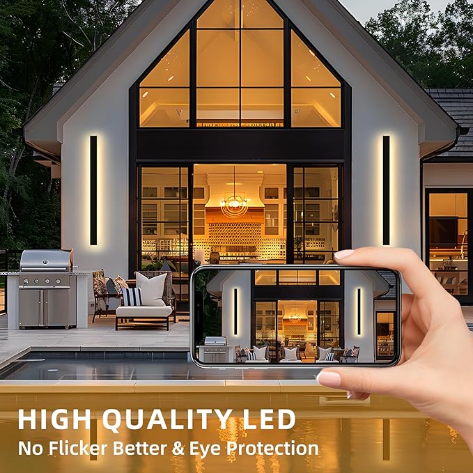 Modern Linear Outdoor Wall Light 31.5Inch 3000K IP65 Waterproof Long Strip Wall Lights Fixture Porch Lights Exterior Lighting Fixture for Patio & Front Door