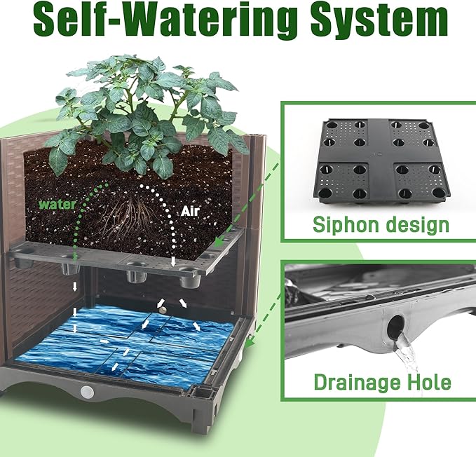 Quibbay Raised Garden Bed Planter Box with Trellis, 62.2" Self-Watering Tomato Planters for Climbing Plants Vine Flowers Outdoor Patio, Tomatoes Cage with Trellis Wheels for Outdoor, 1Pack