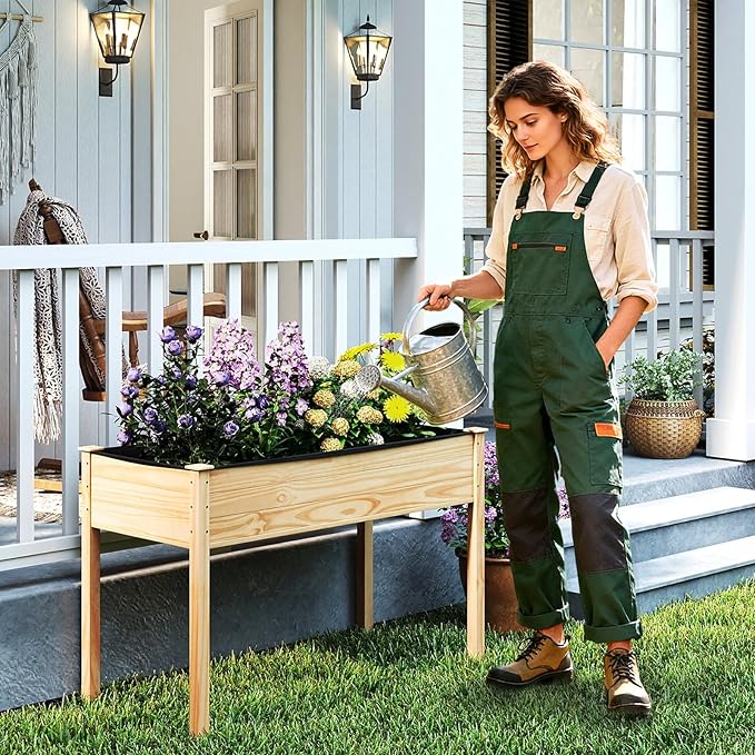 COSTWAY Raised Garden Bed, Elevated Wood Planter Box Stand with Legs for Vegetables, Flowers & Herbs, Standing Growing Bed for Backyard, Patio, Balcony, 47" x 22.5" x 30", Natural