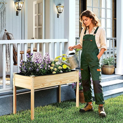 COSTWAY Raised Garden Bed, Elevated Wood Planter Box Stand with Legs for Vegetables, Flowers & Herbs, Standing Growing Bed for Backyard, Patio, Balcony, 47" x 22.5" x 30", Natural